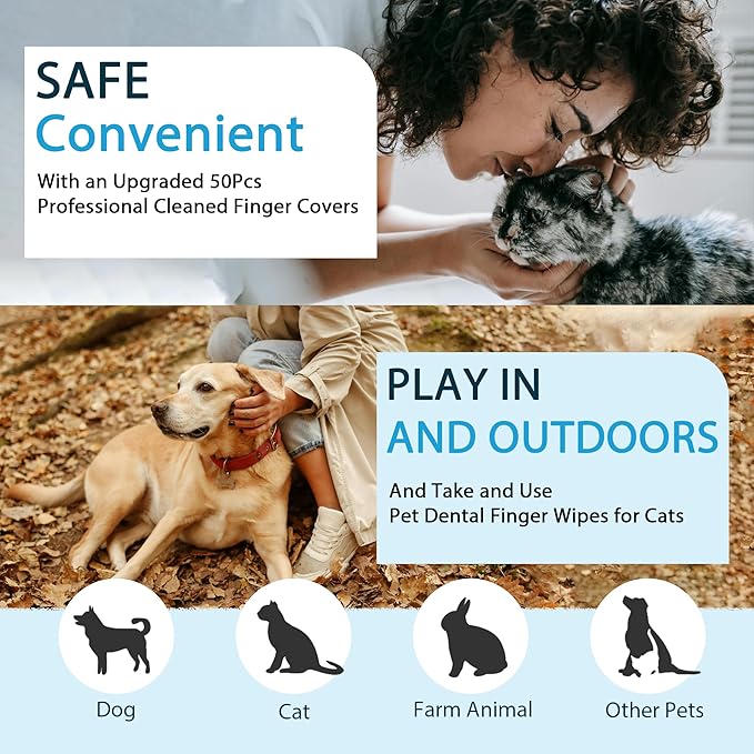 Teeth Cleaning Wipes for Pets 50Pcs ,Dog & Cat Teeth Cleaning Wipes,Pet Teeth Cleaning Finger Mitt Dental Wipe,Pet Teeth Cleaning Finger Wipes,Natural Formula Finger Grooming Wipe for Pets