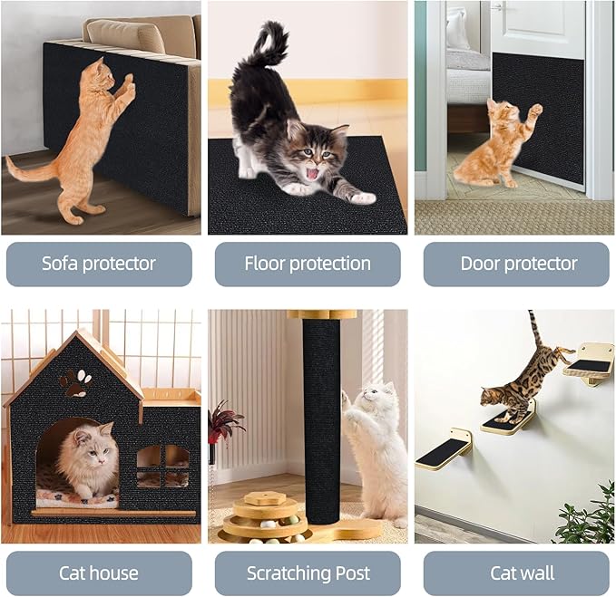 Cat Scratch Mat 120"x15.8",Cat Scratch Carpet Trimmable Self-Adhesive Cat Scratch Pad,Decorative Cat Tree Shelf,Cat Wall,Cat Scratching Post,Cat Couch Protector(Black)