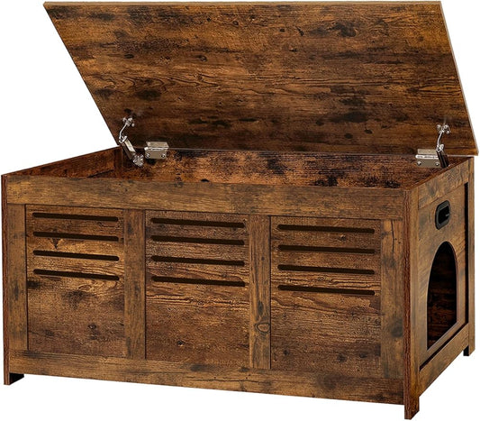 DINZI LVJ Litter Box Enclosure, Flip Top Litter Box Furniture, Hidden Cat Washroom, Wooden Cat House, End Table, 39.4" L x 19.7" W x 19.7" H, Good Ventilation, Easy to Assemble, Rustic Brown