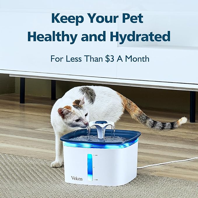 Veken Cat Water Fountain Filter, Classic 8 Pack Replacement Filters & 8 Pack Replacement Pre-Filter Sponges for 50oz, 84oz, 95oz Automatic Pet Fountain Dog Water Dispenser
