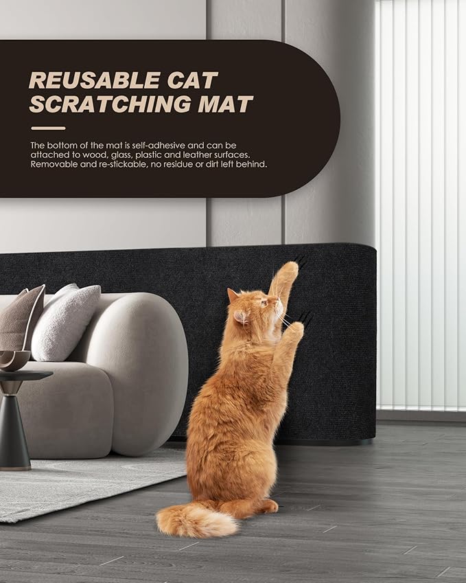 Cat Scratch Mat,Trimmable Self-Adhesive Carpet,DIY Climb Cat Scratcher for Cat Couch Furniture or Wall Protector,Covering Cat Tower,and Replacement Pads (Black)