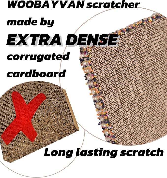 Navy Blue Cat Scratch Pad, Stylish Boho Lace with Pearl Large Cardboard Cat Scratcher, Cat Scratchers for Indoor Cats, Durable Cat Scratching Board, Horizontal Scratch Pad for Cats