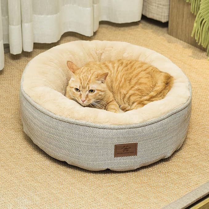 Cat Beds for Indoor Cats, Dog Bed for Small Dogs Breeds, Soft Kennel Bed, Comfy Durable Pet Sleeping Bed, Washable Roun Cat Bed & Non-Slip Bottom, Size 20" L x 20" W x 7" Th