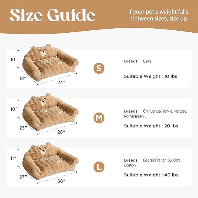 LE SURE Cute Cat Couch for Pets - Fluffy Original Bear Design Cat Beds for Indoor Cats, Fuzzy Cats Sofa with Removable Washable Cover, Supportive Pet Chair, 24inch, Pastel Grey