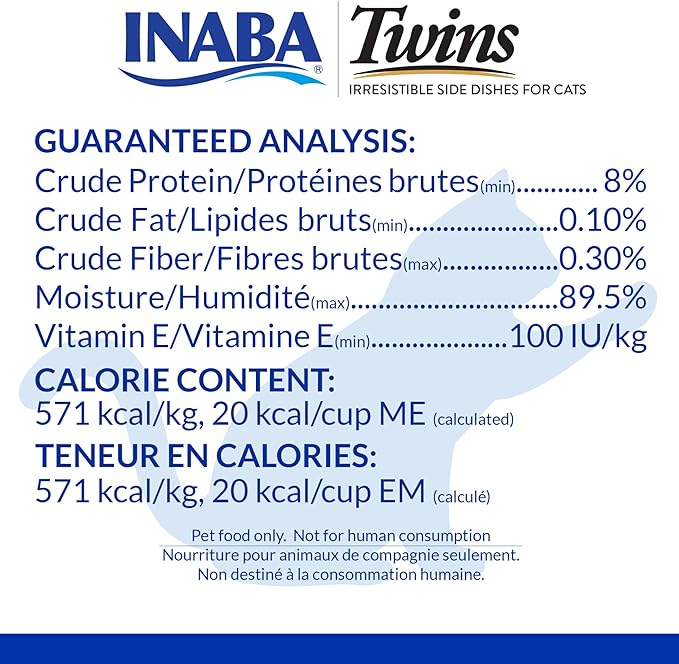INABA Twins for Cats, Side Dish/Topper Cups, 1.23 Ounces per Serving, 16 Servings, Tuna & Chicken with Salmon Recipe