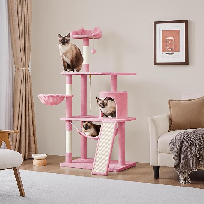 Yaheetech 63.5″ H Cat Tree, Multi Level Cat Tree Condo with Basket Hammock Scratching Post, Cat Furniture for Indoor Cats