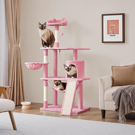 Yaheetech 63.5″ H Cat Tree, Multi Level Cat Tree Condo with Basket Hammock Scratching Post, Cat Furniture for Indoor Cats
