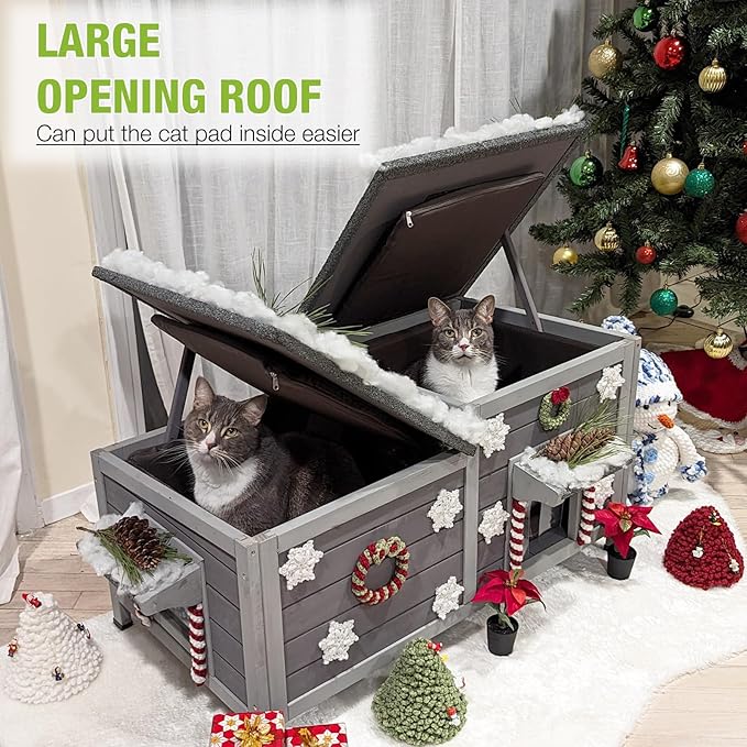 Cat House Outdoor Feral Kitty Shelter with Insulated Liner Weatherproof Roof Cat Home for Winter,Roomly
