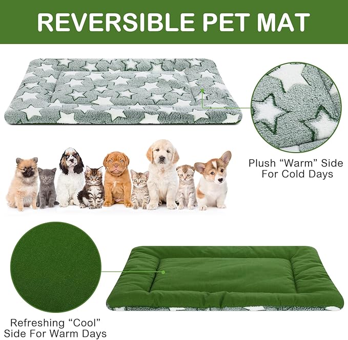 4 Pcs Washable Dog Crate Mat Kennel Pad Replaceable Reversible Pet Bed Pad for Crate Pet, Sleeping Mat for Small, Medium, Large Dog Machine Washable(18 x 24 x 1.6 Inch,Green)