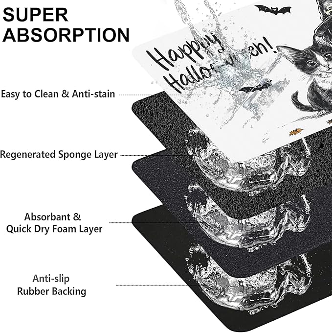 Halloween Cat Dachshund Dog Cat Food Mat-Absorbent Placemat for Food and Water Bowl, Waterproof Non Slip Rubber Backing Dog Food Mats for Floors, Pet Supplies 16 * 24 inch