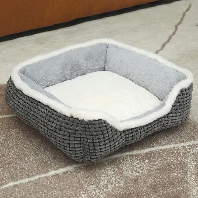 Luxury Square Grey Animal Bed - Super Soft, Washable, Anti-Slip & Water-Resistant, Suitable for Medium Size Dogs & Indoor Cats