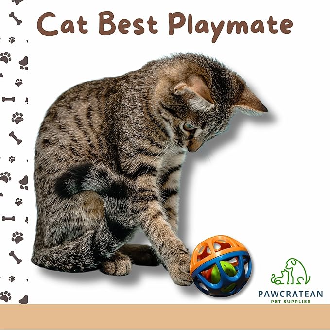 Large Cat Ball Toy with Bell Durable Self-Entertainment Colorful Indoor Exercise (Blue & Red)