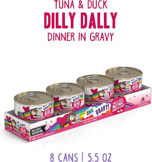 Weruva B.F.F. OMG - Best Feline Friend Oh My Gravy!, Tuna & Duck Dilly Dally with Tuna & Duck, 5.5oz Can (Pack of 8)