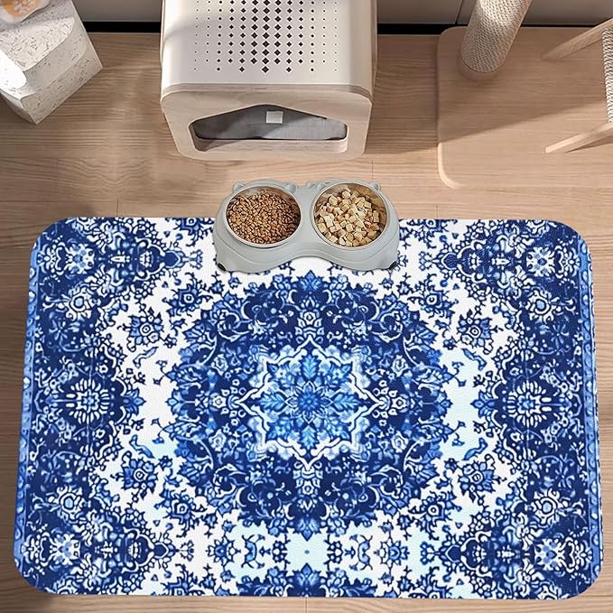 Persian Carpet Style Dog Food Mat Absorbent Bowl Mats No Stains Quick Dry Waterproof Pet Cat Placemats for Food and Water, 30x45cm