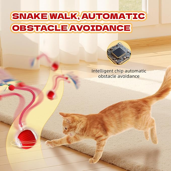 Interactive Cat Toys Ball - 2025 New Gen with Smart Obstacle Avoidance,Auto Wake-Up & 3-Speed Adjustable,Includes 2 Speedy Tail 2.0 Ropes, Ideal Kitten Toys for Bored Indoor Cats (Green)