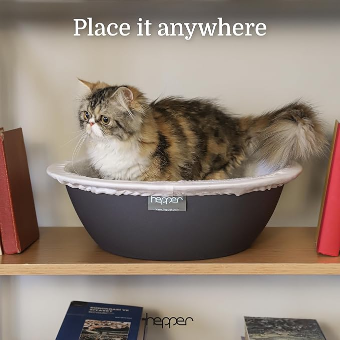 Hepper Cat Nest - Washable Cat Bed with Removable Fluffy Fleece Liner - Cozy Comfy Calming Cat Bed Round Shape - Cat Warming Bed - Donut Cat Bed Desk Ready - Small Cat Bed for Indoor Cats (Grey/White)