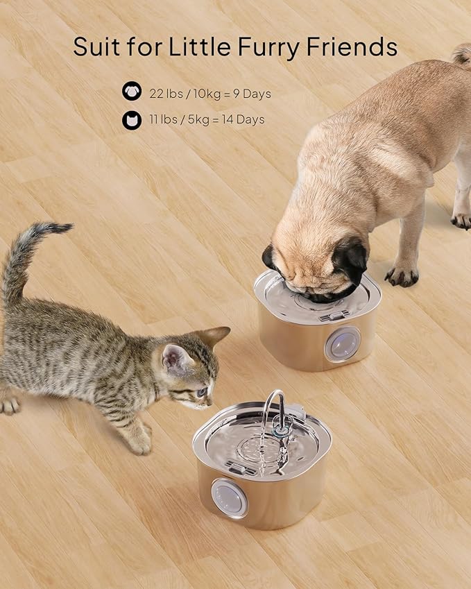 Cat Water Fountain, Pet Water Fountain for Cats/Dogs Indoor, Stainless Steel Cat Drinking Fountains with Water Level Window and 3 Filters + 3 Sponges(3.2L/108oz)