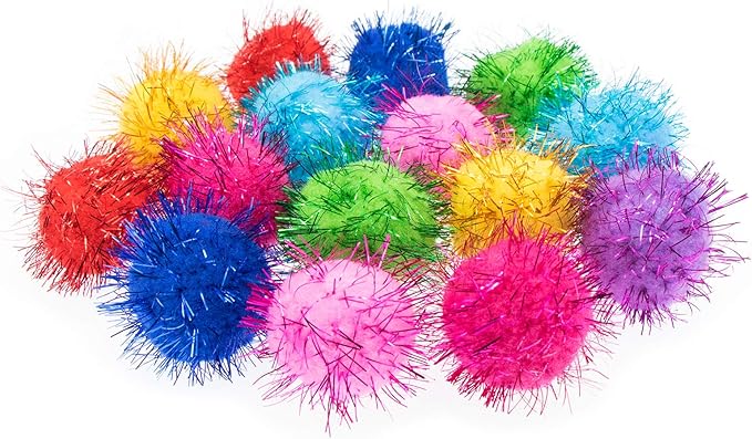 VAPKER 30 Piece 1.5" Assorted Color Sparkle Balls Cat's Favorite Toy Tinsel Pom Poms Glitter