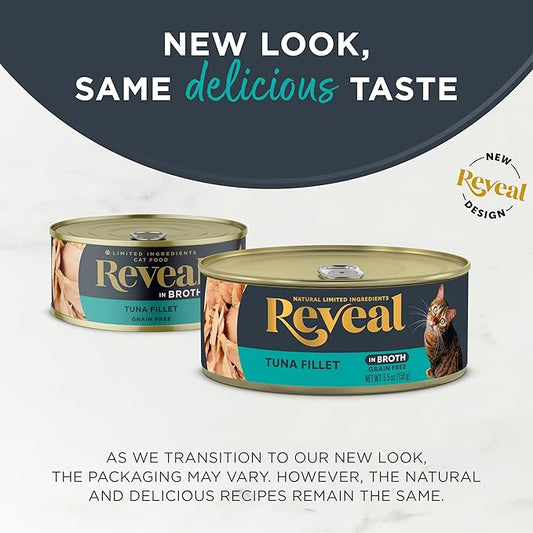 Reveal Natural Wet Cat Food, 12 Count, Grain Free, Limited Ingredient Canned Food for Cats, Tuna Fillet in Broth, 5.5 oz Cans