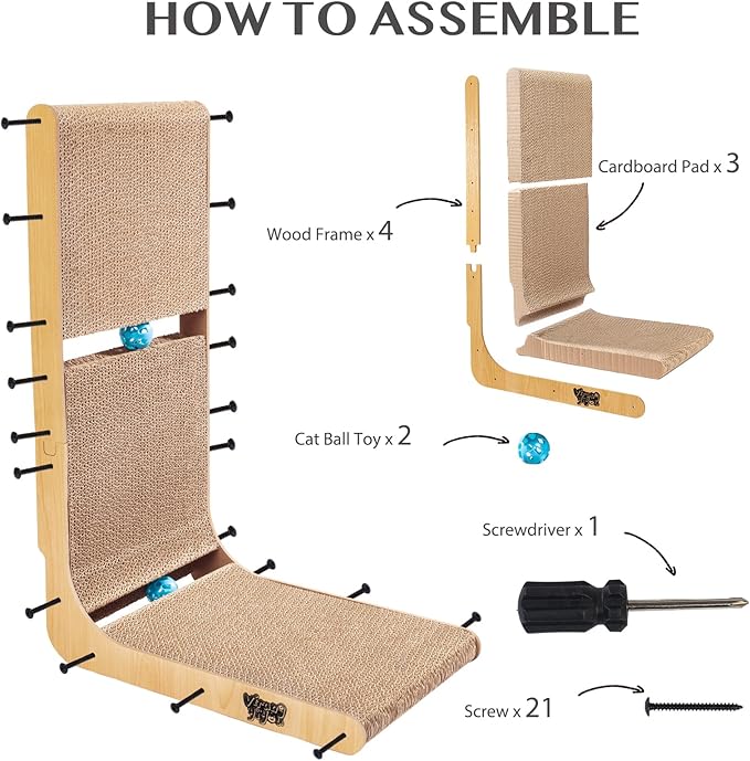 Cat Scratcher Scratching Post with 2 Cat Ball Toy Track Scratchers for Indoor Cats Scratching Board Cardboard L Shaped Scratch Pad for Cats as Beds & Furniture