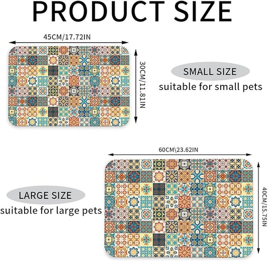Traditional Multicolor Ornate Dog Food Mat Absorbent Bowl Mats No Stains Quick Dry Waterproof Pet Cat Placemats for Food and Water, 30x45cm