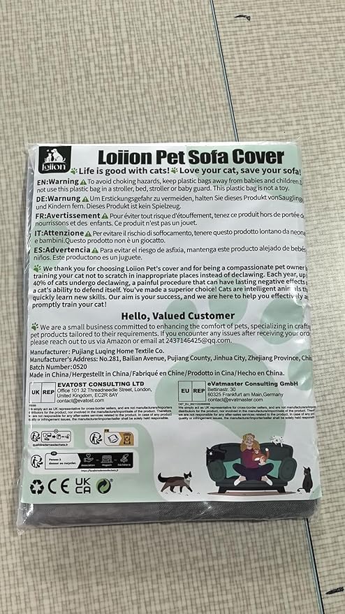 Loiion Cat Scratch Furniture Protector - Anti-Slip, Waterproof Sofa Cover to Keep Cats Off, Pet-Friendly Couch Protectors for 3 Cushion Couch, Gray Anti-Scratch Couch Cover for Pets and Kids 134"X71"