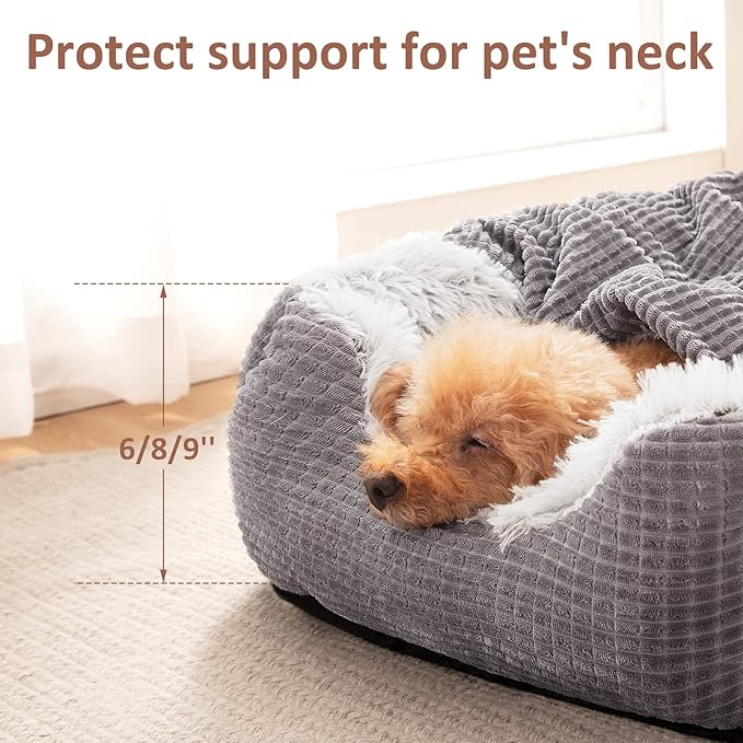 MIXJOY Dog Beds for Small Dogs, Rectangle Cave Hooded Blanket Puppy Bed, Luxury Orthopedic Cat Beds for Indoor Cats, Warmth and Machine Washable (20 inches, Grey)