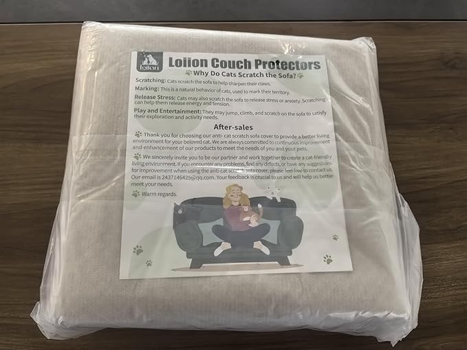 Cat Scratch Furniture Protector - Anti-Slip, Waterproof Sofa Cover to Keep Cats Off, Pet-Friendly Couch Protectors for 3 Cushion Couch, Khaki Anti-Scratch Couch Cover for Pets and Kids 150"X71"