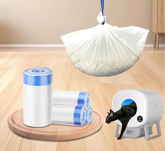 Self-Cleaning Cat Litter Box 80 Count Drawstring Cat Litter Box Liners 26" x 13", Automatic Cats Litter Boxes Self Cleaning, Large Smart Cats Litter Boxes Liners(4 Packs/80 Counts)