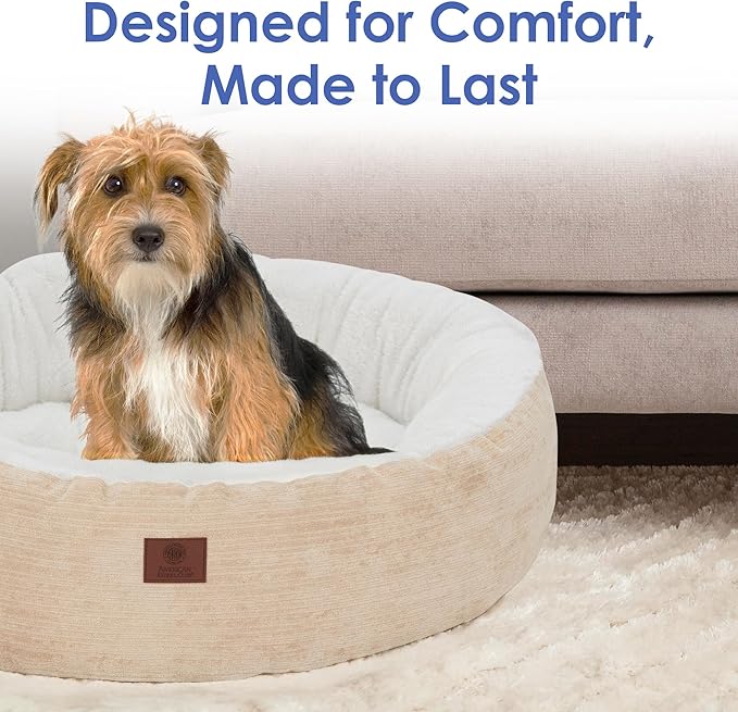 AMERICAN KENNEL CLUB 31" Mason Fabric Round Pet Bed - Stylish Washable Dog Bed with Non-Slip Bottom, Plush Sleeping Surface - for Cats, Large Breeds
