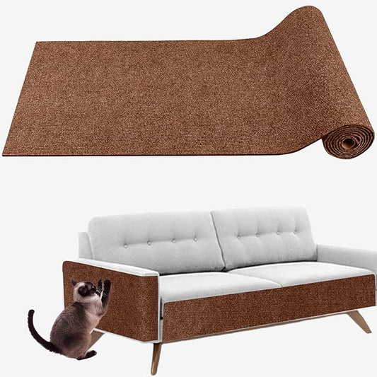 Cat Scratching Mat, Self-Adhesive Cat Scratching Carpet, Trimmable at Scratch Furniture Protector for Cat Tree Shelves, Cat Scratching Post Couch Protector (1PC, Brown)