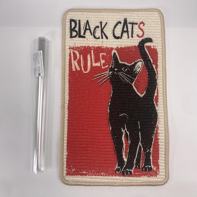 SOLDAY Sisal Cat Scratcher Mat for Floor Wall Carpet Couch Furniture, 22x13 inch Anti Scratch Furniture Protector, Cat Scratching Posts Board with Velcro Tape(Black Cat Rules)