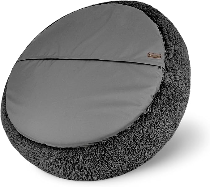 The Dog’s Bed Sound Sleep Donut Dog Bed, Small Steel Grey Fur Calming Nest Bed, Veterinary Approved