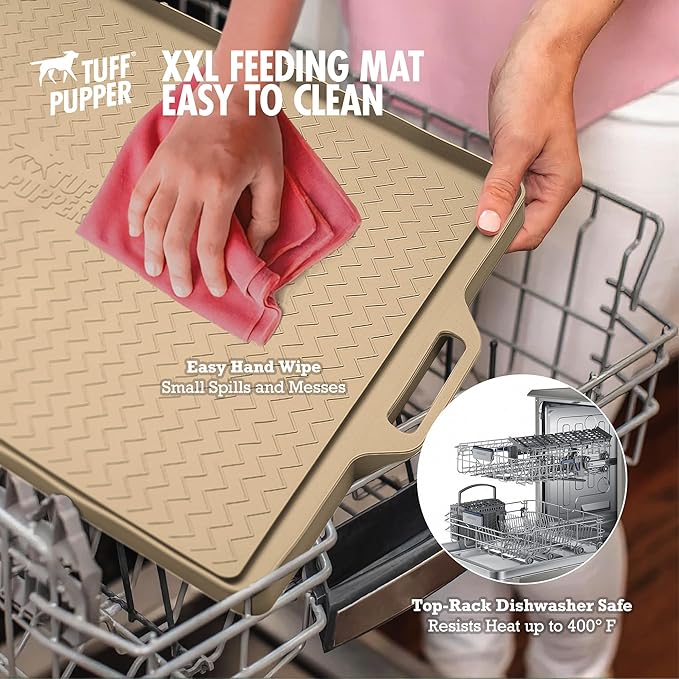 Tuff Pupper 22x16 Medium Dog Feeding Mat for Food and Water | Dog Feeding Mats for Floors | Waterproof Puppy Water Bowl Mat | Dogs Placemats Pet Food Tray | Silicone Eating Mats for Cats and Cat Bowls