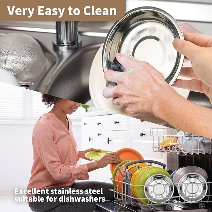 HUOIQUE 10 Pcs 6.2 Inches Stainless Steel Cat Bowls, Whisker Fatigue Cat Bowl for Food and Water, Metal Shallow Cat Dishes