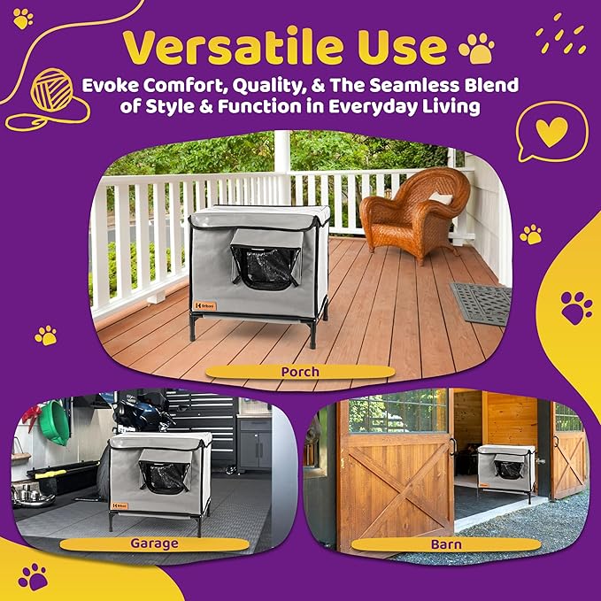 Indoor and Outdoor Cat House - Weatherproof Cat Shelter - Insulated - Elevated House with Plush Cushion - Waterproof Feral Cat House