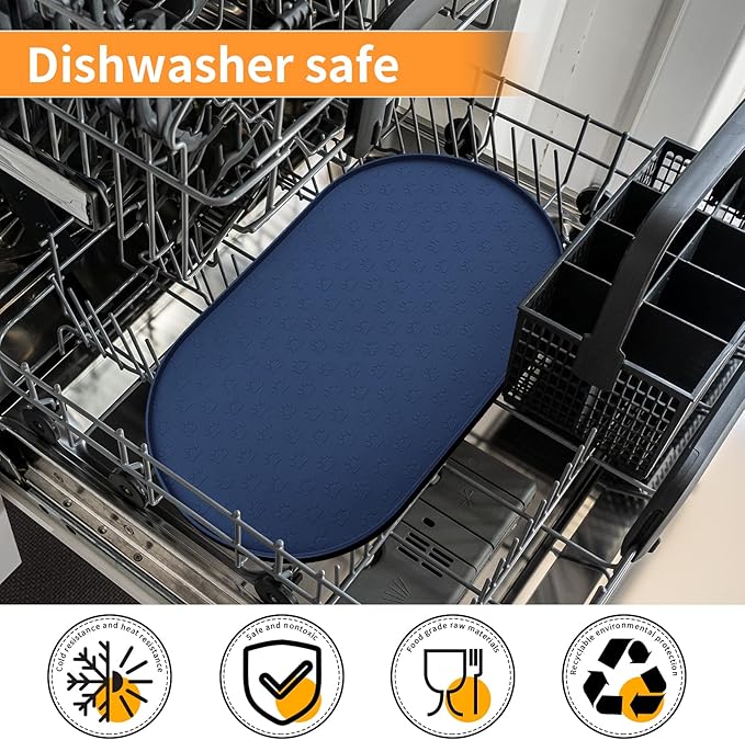 KPWACD Pet Placemat for Dog and Cat, Anti-Slip Waterproof Dogs Feeding Bowl Mat Prevent Food and Water Overflow, Silicone Puppy Dish Mats Suitable for Small Medium Big Pets, Navy, 24" * 16"