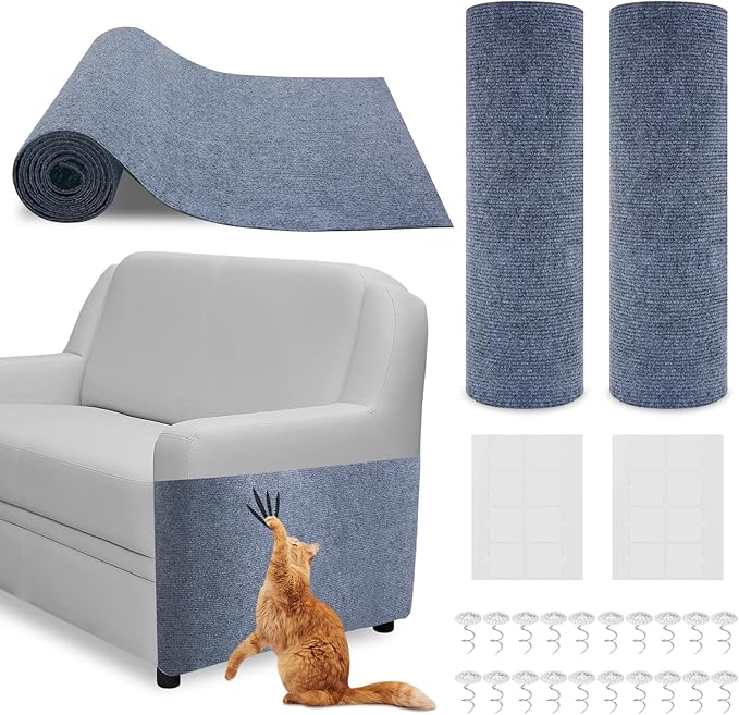 2 Pcs 78.7"x15.8" Cat Scratch Mat, Trimmable Self-Adhesive Carpet, DIY Climb Cat Scratcher for Furniture, Couch or Wall, Covering Cat Tree and Scratch Post Replacement Pad