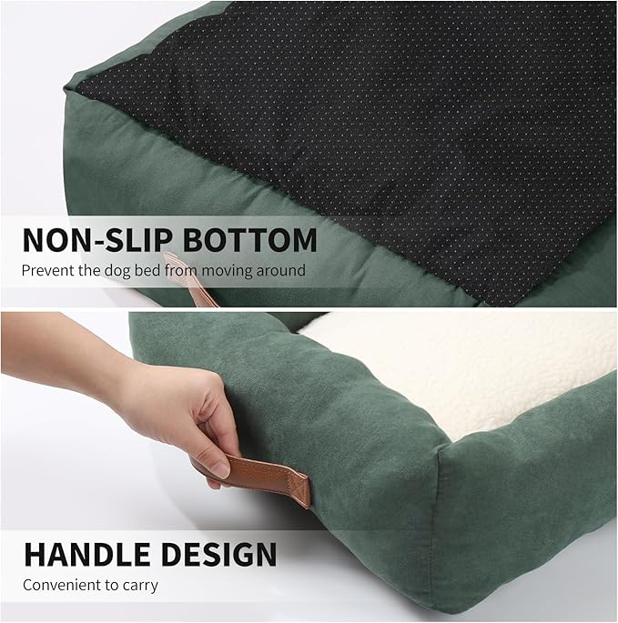 20In Dog Bed for Small Dogs & Cats - Washable Rectangle Cat Kitten Bed for Indoor Pets, Cozy Cute Puppy Bed with Non-Slip Bottom(Green, Small)