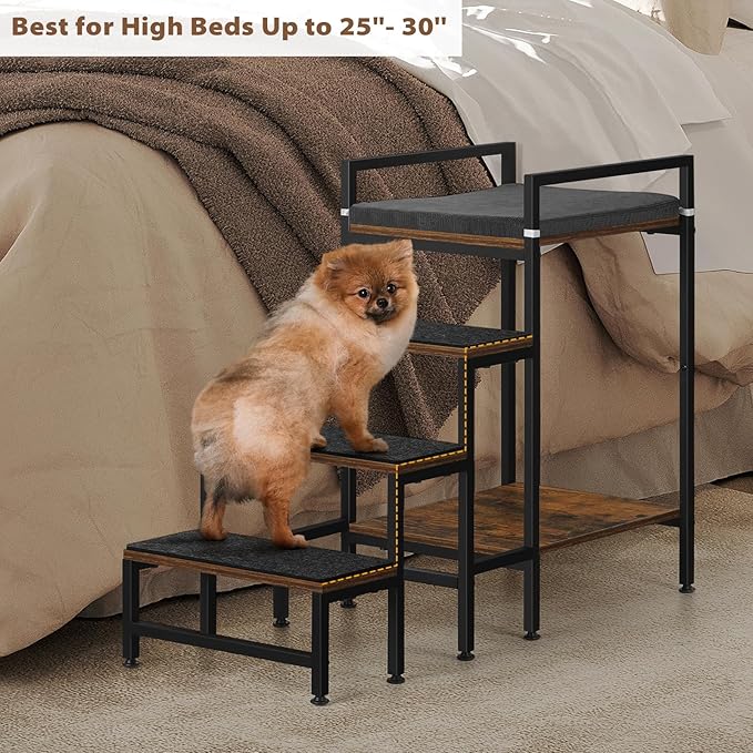 Dog Window Perch Dog Steps for High Beds and Couch, 22''H Non-Slip Stairs for Small Medium Cats, 4 Steps Pet Bunk Bed with Stair, Sturdy Frame