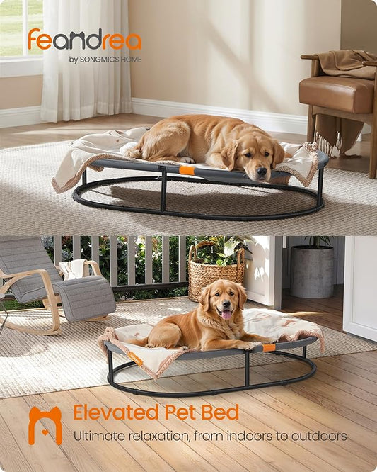 Feandrea Pet Bed, Cat Hammock, Elevated Cat Bed for Multiple Cats, with Removable Washable Mesh, for Pets up to 120 lb, Oval, Gray UPCB005G01