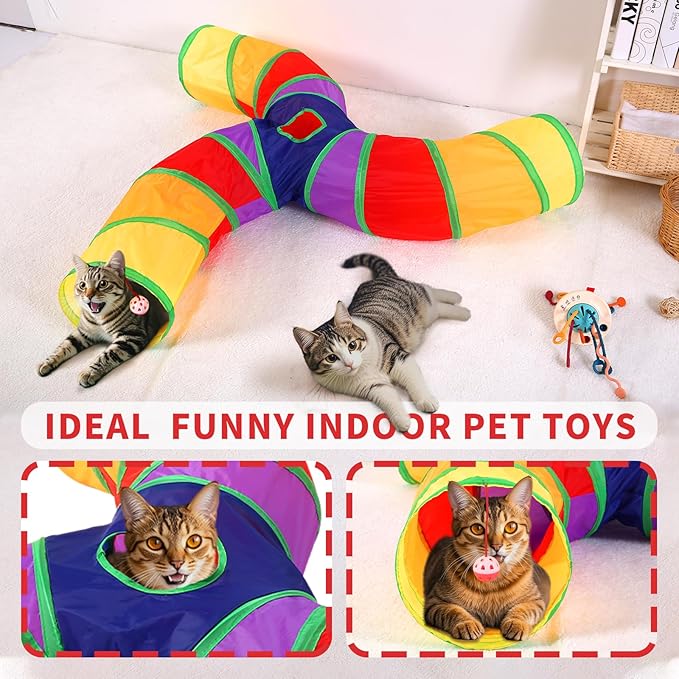 Coolcandy Cat Tunnel & Interactive Cat Toy Indoor, Curved 3 Way Tunnel Toys for Indoor Cats, Collapsible Interactive Peekaboo Cave with Play Ball, for Multi-Way Play & Small Animals