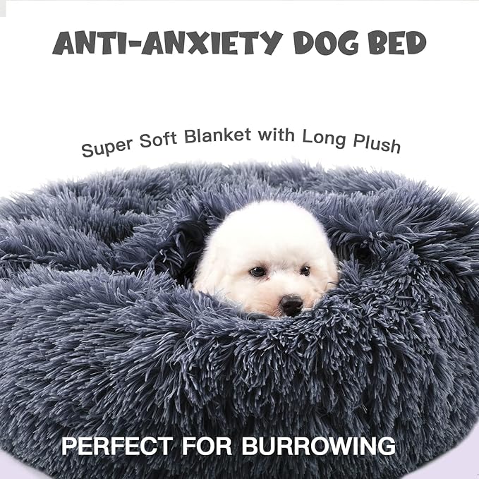 Himax Dog Beds for Small Dogs, Donut Dogs Beds with Blanket Attached, Calming Dog Bed Washable (20"/26"/35") Grey