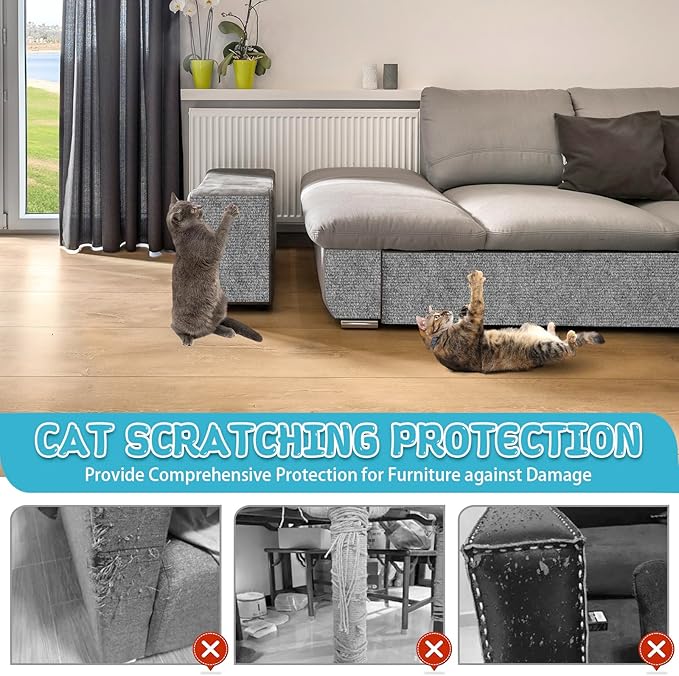 Climbing Cat Scratcher Mat Trimmable Cat Scratching Post Carpet 157.4’’x15.8’’ Self Adhesive Carpet Mat Pad Replacement for Cat Tree Shelves Post Couch Wall Furniture Steps DIY Protector (Light Gray)