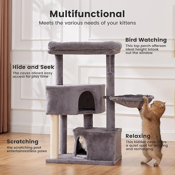 Gardner Pet 41" Tall Cat Tree for Medium-Large Cats, Heavy Duty Cat Tower with 2.8in Posts & Washable Top Perches, Space-Saving Cat Furniture for Apartments, Easy to Assembly