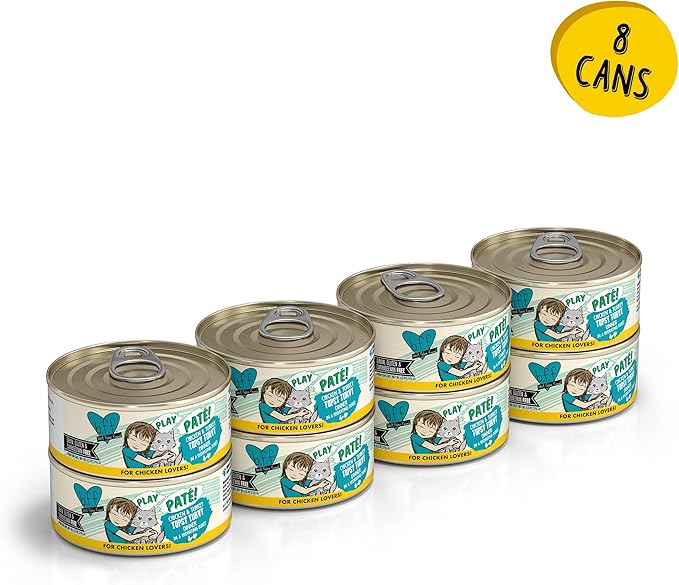 Weruva B.F.F. Play - Best Feline Friend Paté Lovers, Aw Yeah!, Chicken & Turkey Topsy Turvy with Chicken & Turkey, 5.5oz Can (Pack of 8)