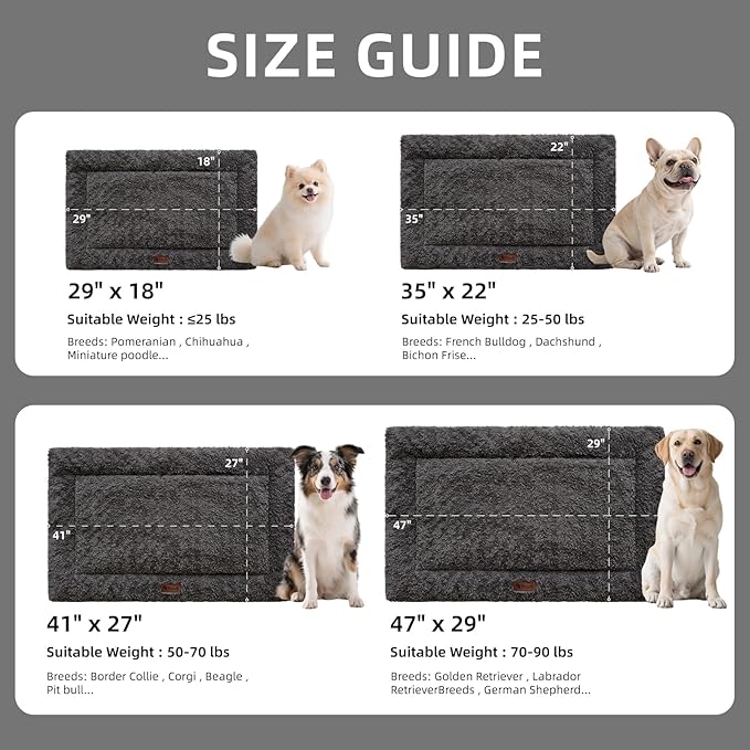 Fluffy Reversible Dog Bed Mat - Ultra Soft & Machine Washable Dog Crate Pad fit for Metal Kennel, Cozy Sleeping Mat, 41" x 27", Dark Gray