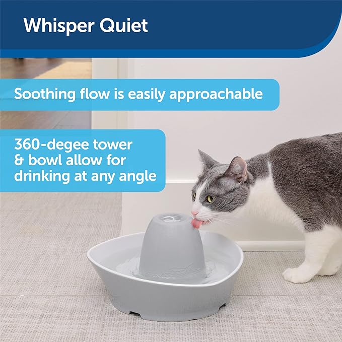 PetSafe Ceramic Pet Fountain – for Cats and Small Dogs – 60 Oz Water Capacity – Whisper-Quiet Water Flow – Great for Shy or Timid Pets – Fresh, Filtered Water