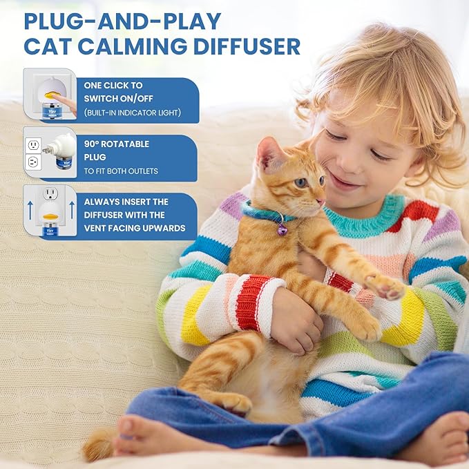 Cat Calming Diffuser, Cat Pheromones Calming Diffuser, Multicat Calming Diffuser, Relaxing Pheromone for Cat Relief Stress Anxiety Fighting Scratching, 2 Diffuser 4 Refill(48ml)