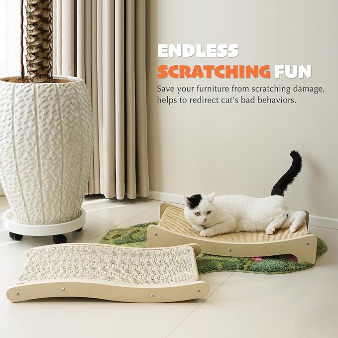 PETKARAY Sisal Cat Scratching Board, Curved Sisal Cat Scratcher, Large Indoor Kitty Scratch Pad, Heavy Duty Arc Lounge Bed for Kitten